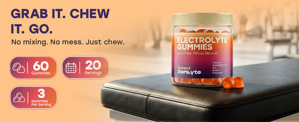 Grab it. Chew it. Go. 60 gummies, 20 servings, 3 gummies per serving